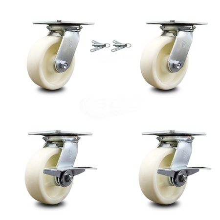 Service Caster 6 Inch Nylon Swivel Caster Swivel Locks 2 Brakes, 2PK SCC-35S620-NYB-BSL-2-SLB-2